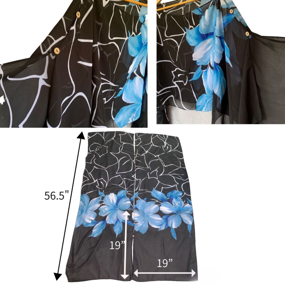 Hawaii Blue Floral 4-Way Cover Up Kaftan Beach Top Scarf Wrap Skirt OS - Picture 7 of 11